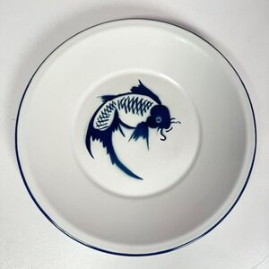 Vintage Butterfly Brand Metal Blue & White Enamel Koi Fish Dinner Plate 10 1/4"